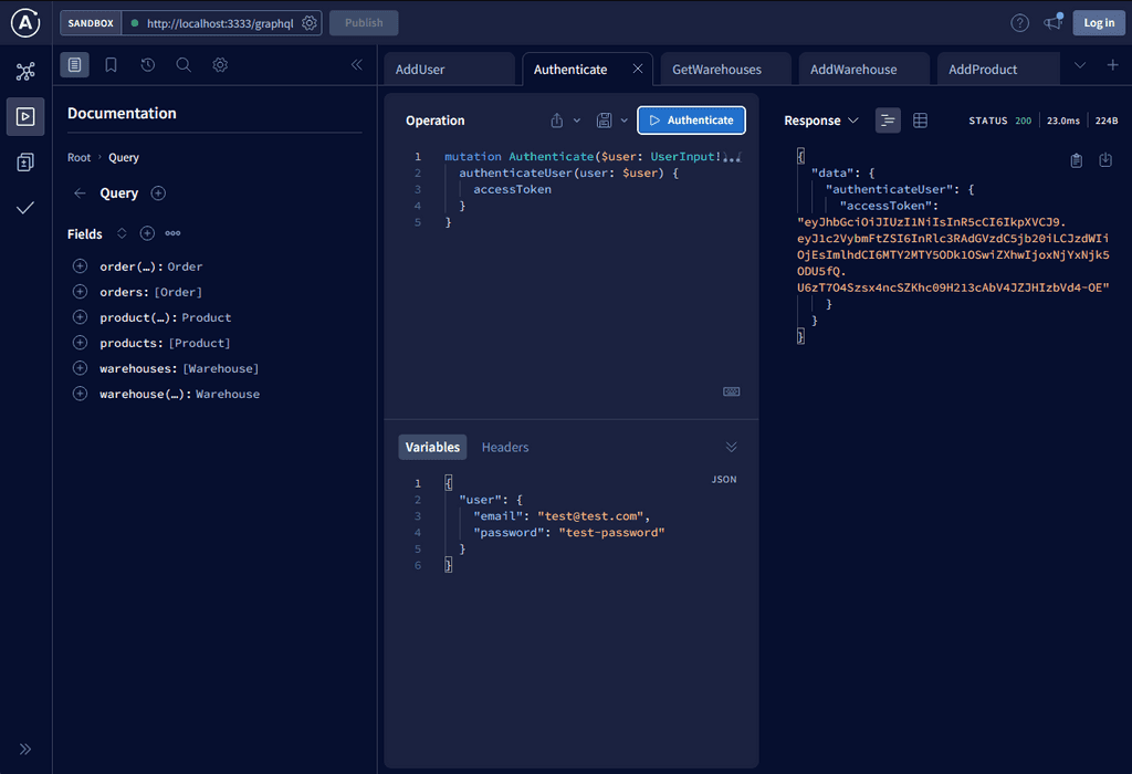 GraphQL GUI for authentication