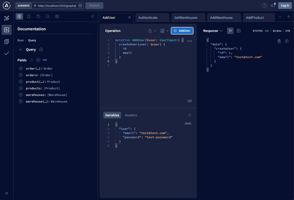 GraphQL GUI for creating a new user